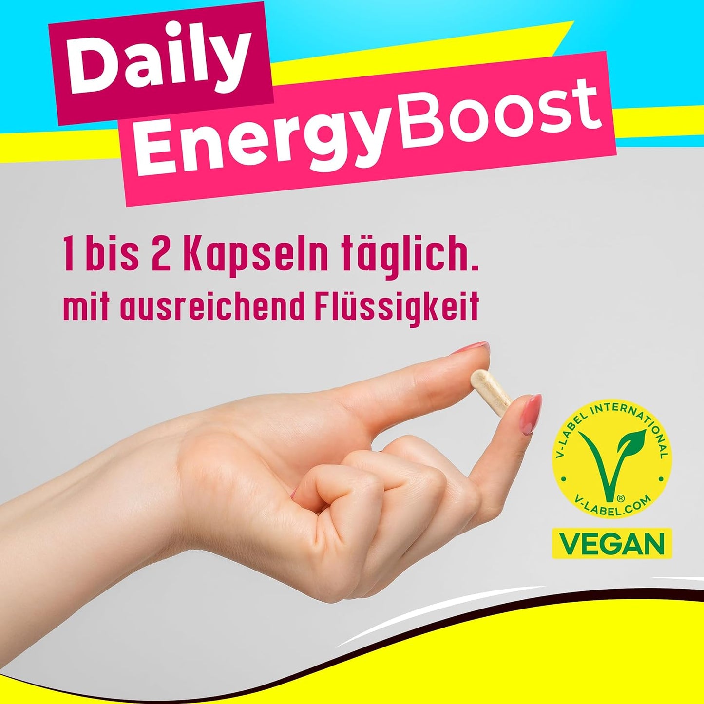 Daily EnergyBoost Nahrungsergänzungsmittel - 18 Vitalstoffe wie Koffeein, Maca, Mate, Aronia, Guarana, Grüntee, Chlorella, Vitamine, Spurenelemente und Pflanzenextrakte - vegan - 30 Kapseln